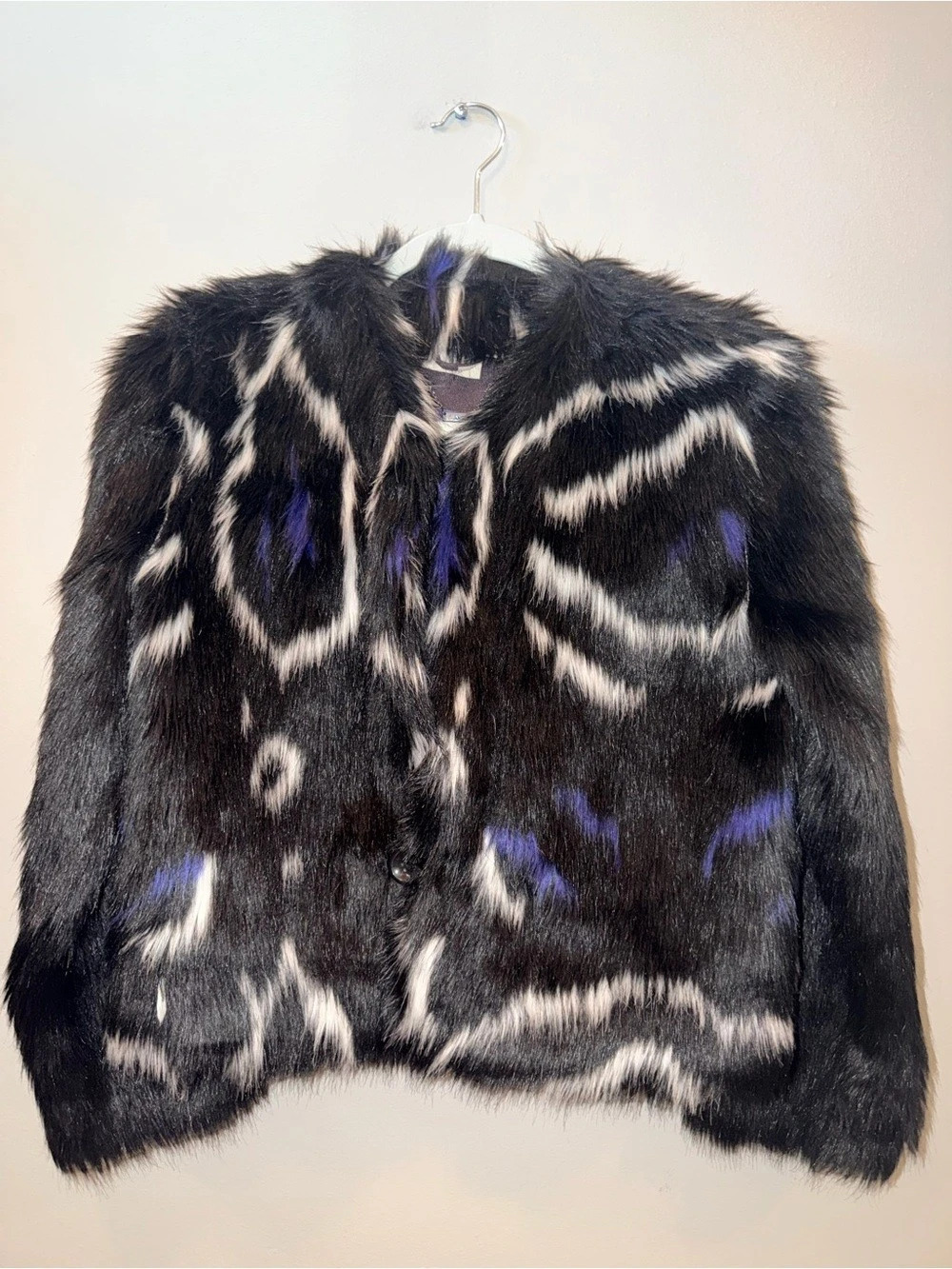 Vintage Y2k Custo Barcelona Abstract Wave Faux Fur Cropped Jacket